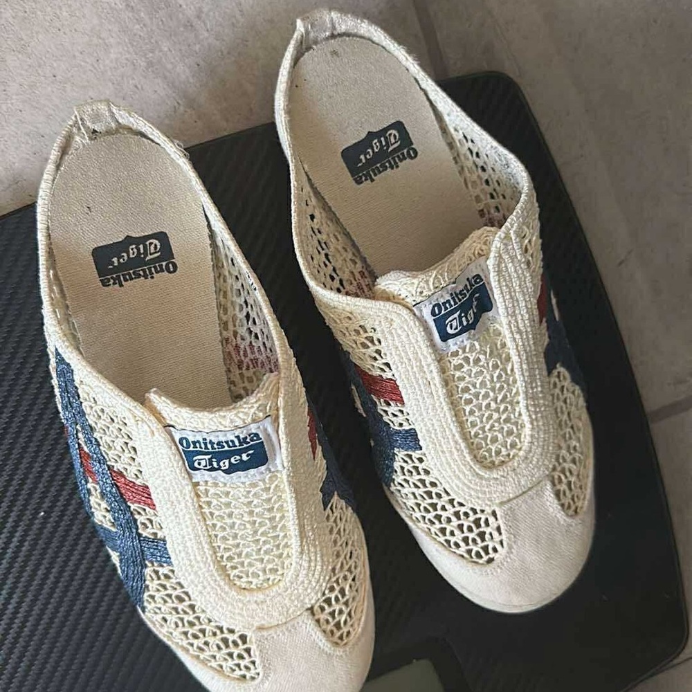 Onitsuka Tiger by Asics Women's Cream and Blue Slip-On Sneakers
